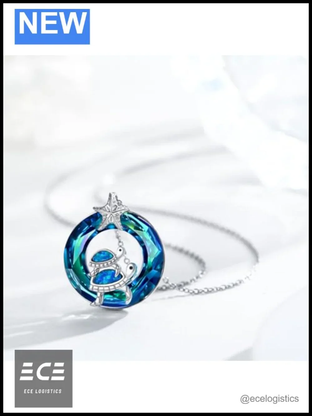 Sterling Silver Turtle Pendant Necklace 18in Adjustable Crystal